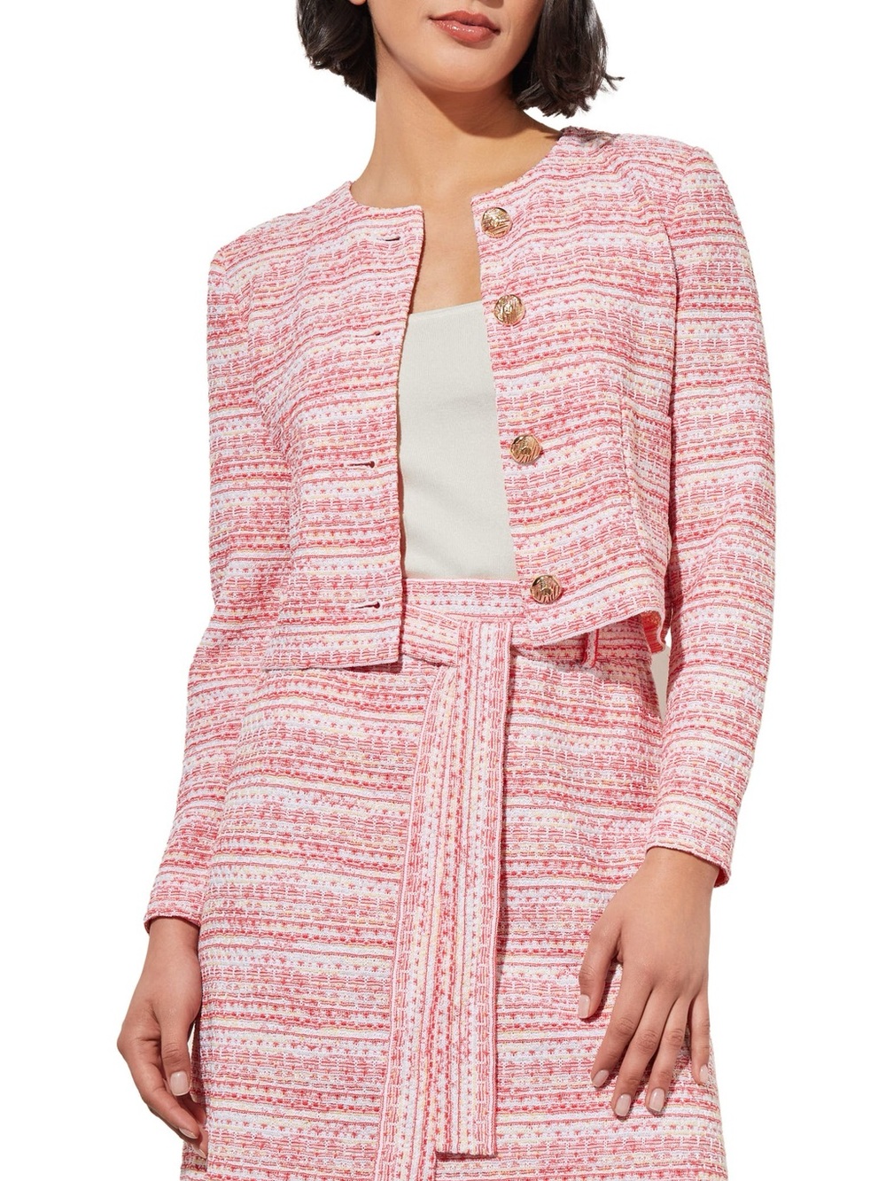 Ming Wang Stripe Tweed Crop Jacket